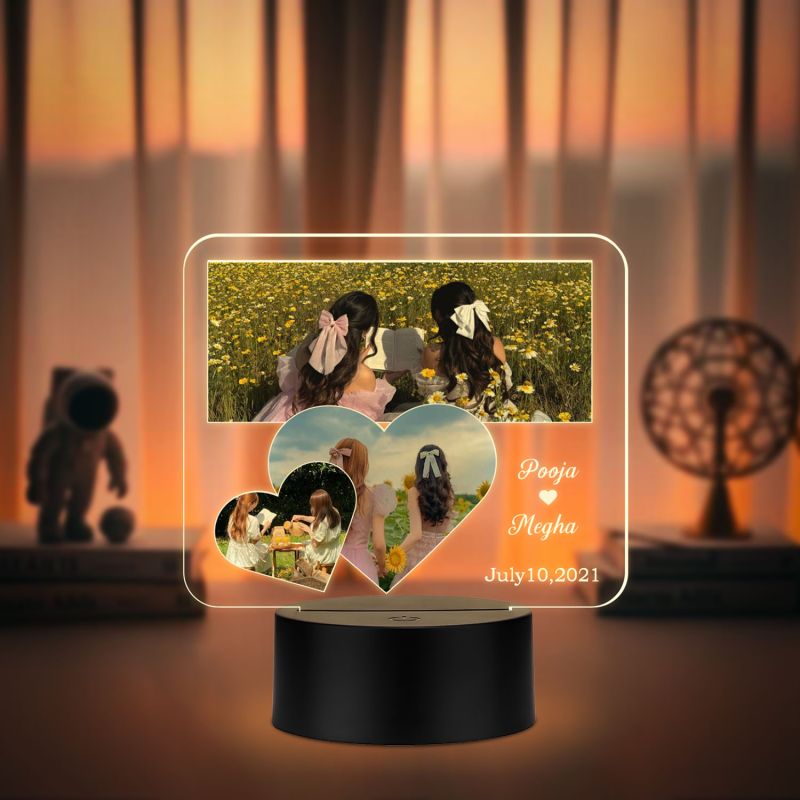 Personalized Best Friend LED Night Lamp Custom with Name & Date Birthday Gift for Bestie Gift for Sister Warm White Light